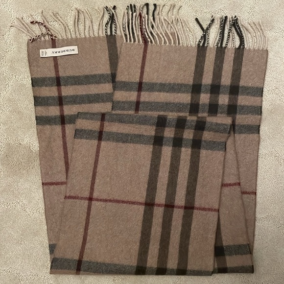 Auth Burberry 💯 Cashmere Nova Check Scarf Soft Brown Burgundy Dark Brown - Picture 4 of 9